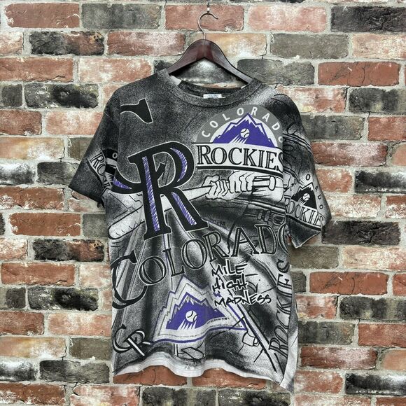 Vintage Colorado Rockies T Shirt Mens Large MLB White 1991 All Over Print AOP